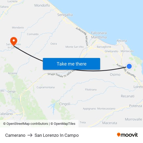 Camerano to San Lorenzo In Campo map