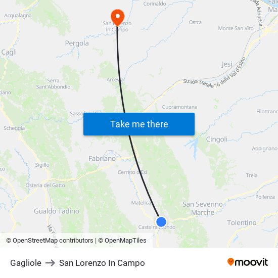 Gagliole to San Lorenzo In Campo map