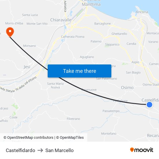 Castelfidardo to San Marcello map