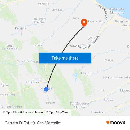 Cerreto D' Esi to San Marcello map