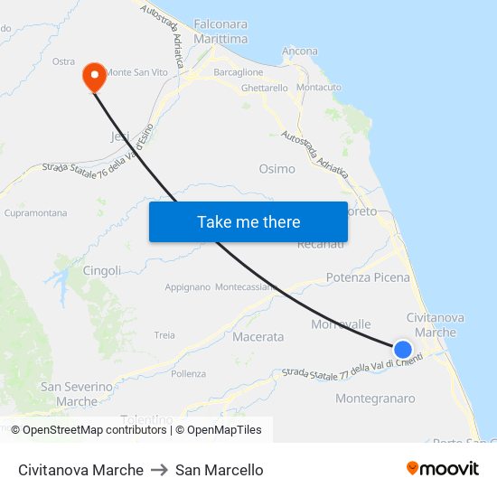 Civitanova Marche to San Marcello map