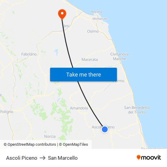 Ascoli Piceno to San Marcello map