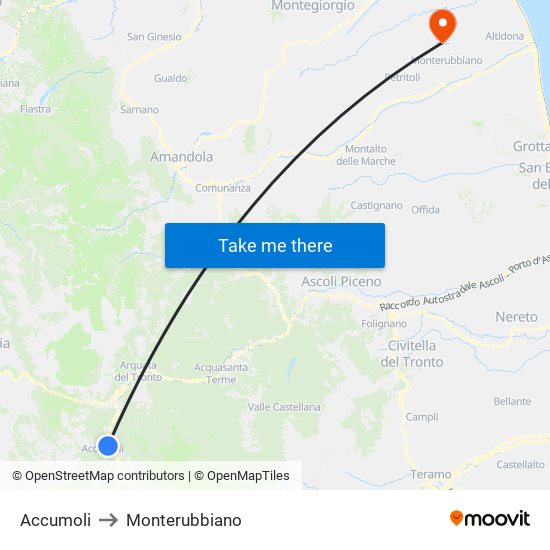 Accumoli to Monterubbiano map
