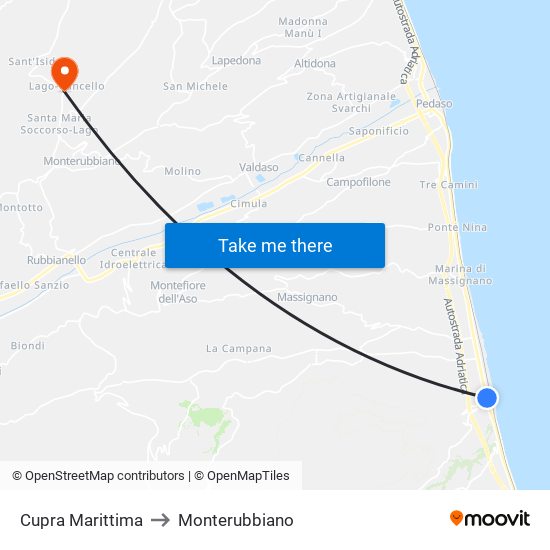 Cupra Marittima to Monterubbiano map