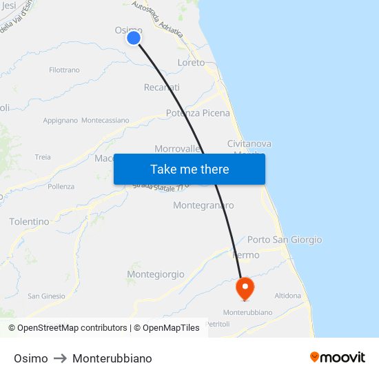 Osimo to Monterubbiano map