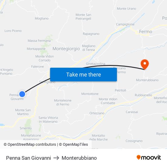 Penna San Giovanni to Monterubbiano map