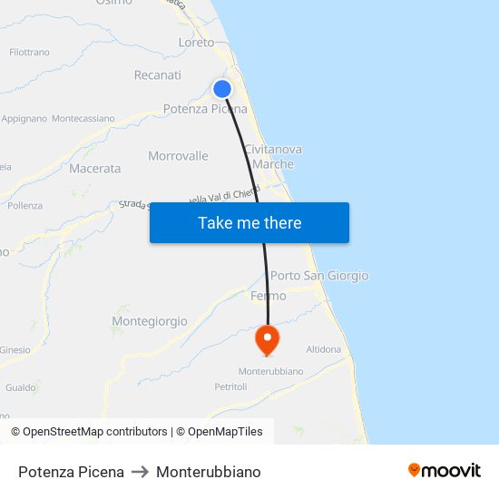 Potenza Picena to Monterubbiano map