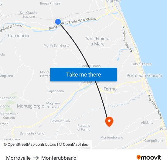 Morrovalle to Monterubbiano map