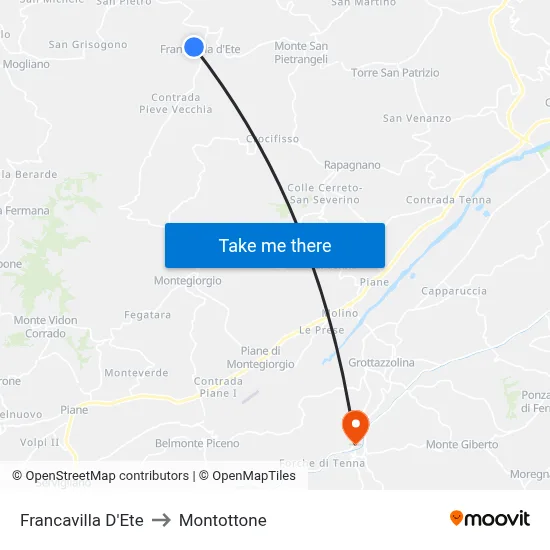 Francavilla D'Ete to Montottone map
