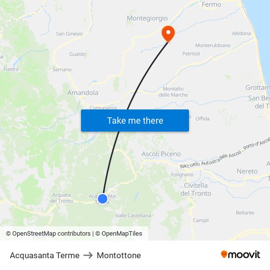 Acquasanta Terme to Montottone map