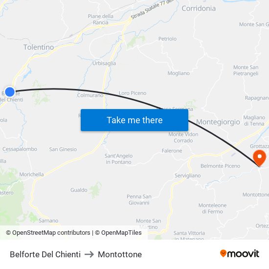 Belforte Del Chienti to Montottone map