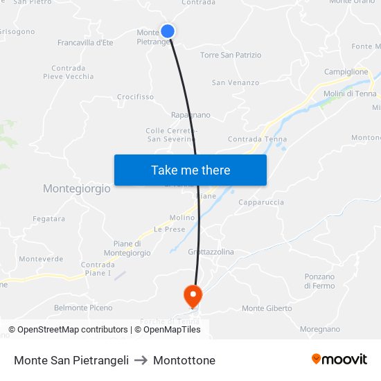 Monte San Pietrangeli to Montottone map