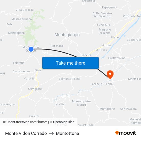 Monte Vidon Corrado to Montottone map