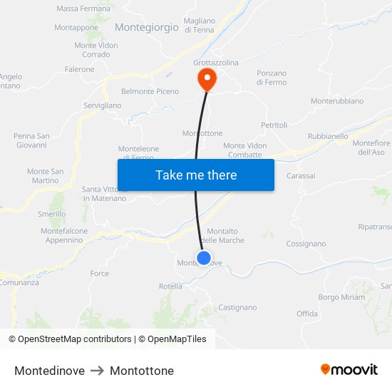 Montedinove to Montottone map