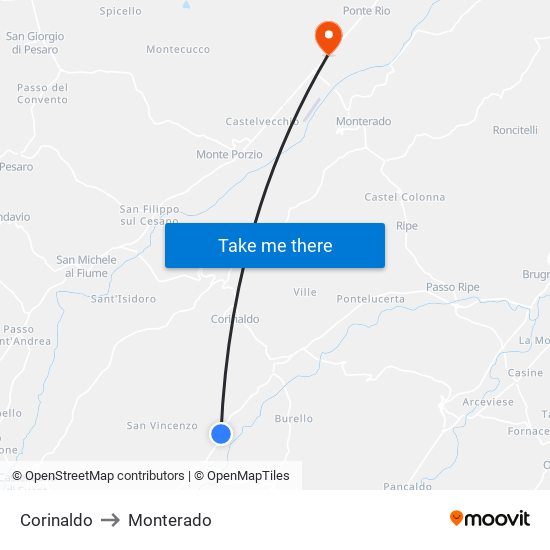 Corinaldo to Monterado map