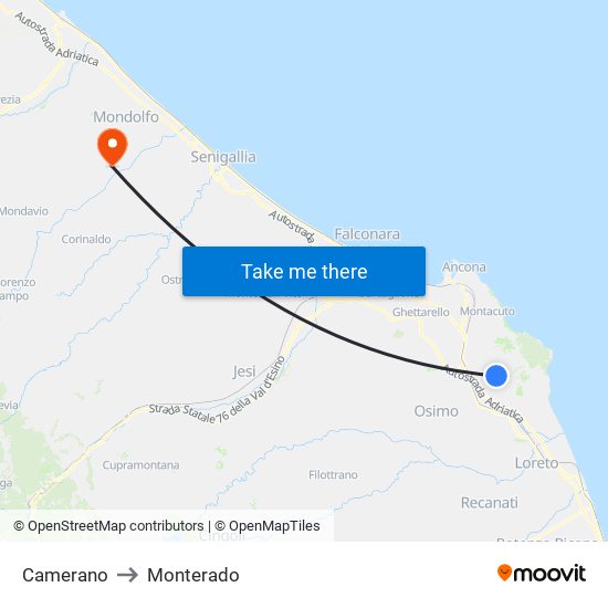 Camerano to Monterado map