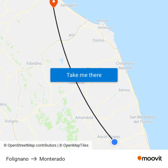 Folignano to Monterado map