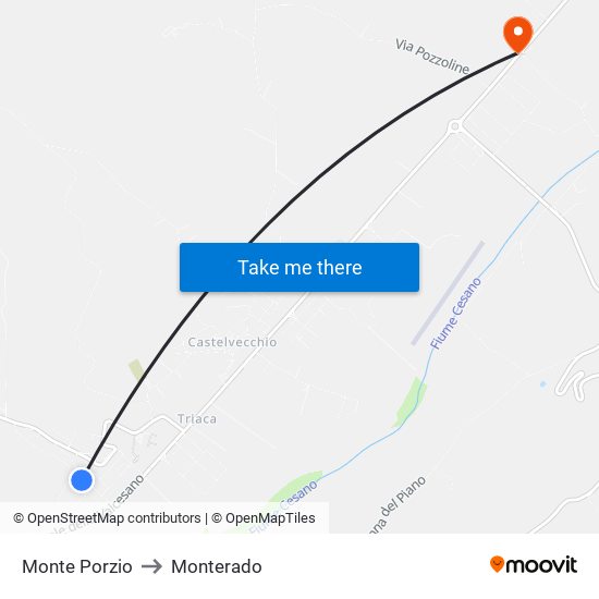 Monte Porzio to Monterado map