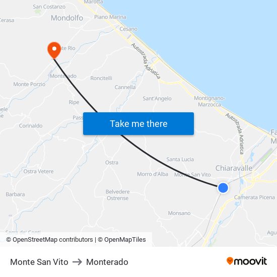 Monte San Vito to Monterado map