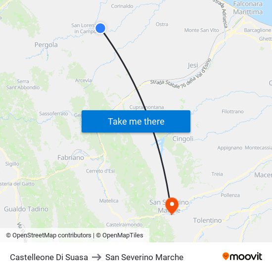 Castelleone Di Suasa to San Severino Marche map