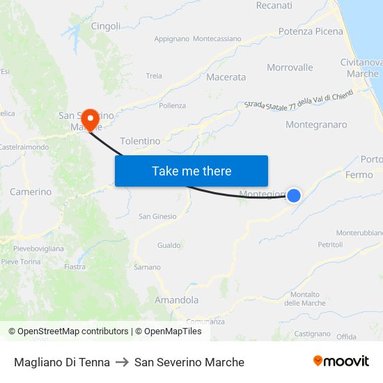 Magliano Di Tenna to San Severino Marche map