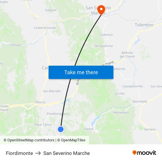 Fiordimonte to San Severino Marche map