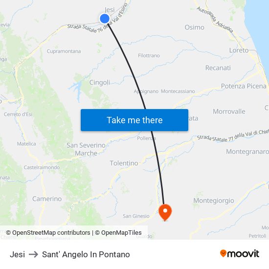 Jesi to Sant' Angelo In Pontano map