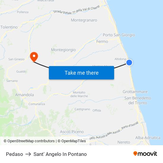 Pedaso to Sant' Angelo In Pontano map