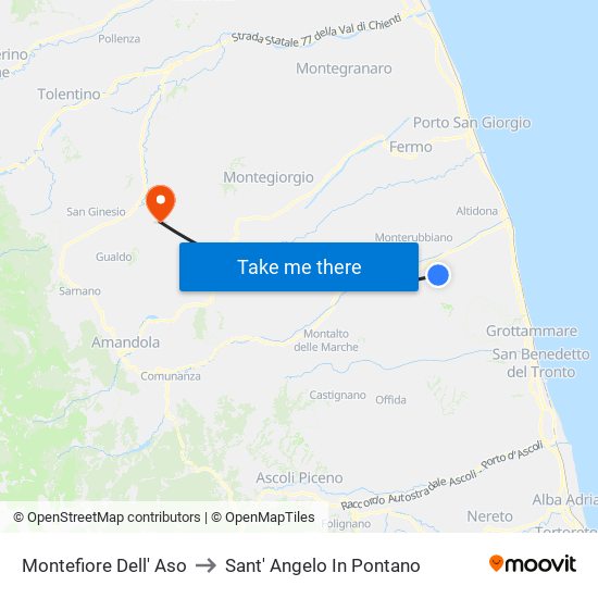 Montefiore Dell' Aso to Sant' Angelo In Pontano map