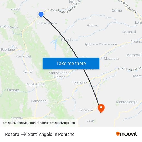 Rosora to Sant' Angelo In Pontano map