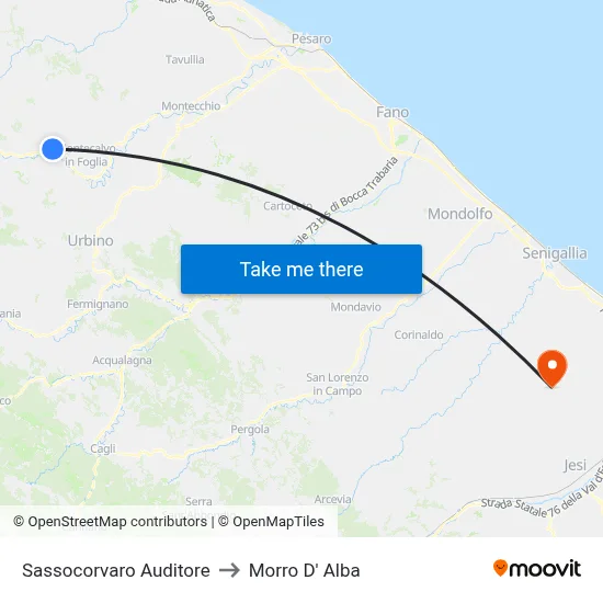 Sassocorvaro Auditore to Morro d'Alba map