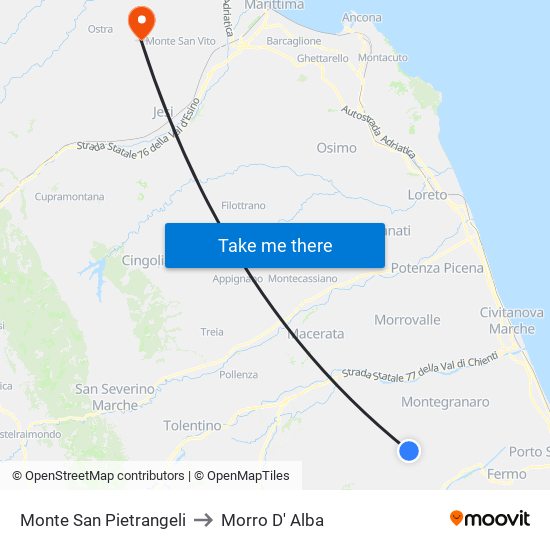 Monte San Pietrangeli to Morro D' Alba map