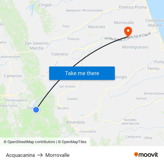 Acquacanina to Morrovalle map