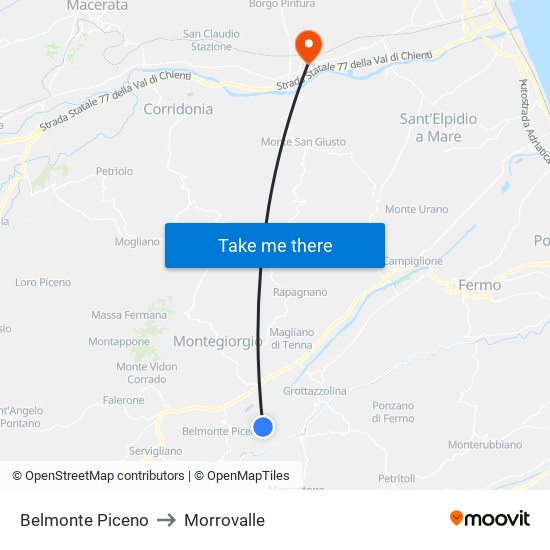 Belmonte Piceno to Morrovalle map