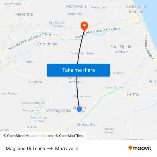 Magliano Di Tenna to Morrovalle map