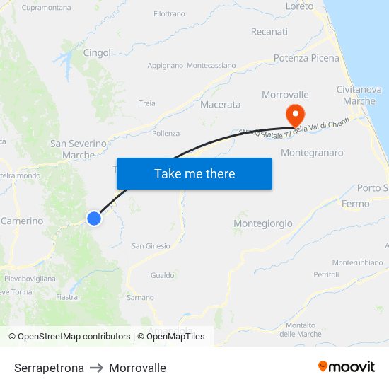 Serrapetrona to Morrovalle map