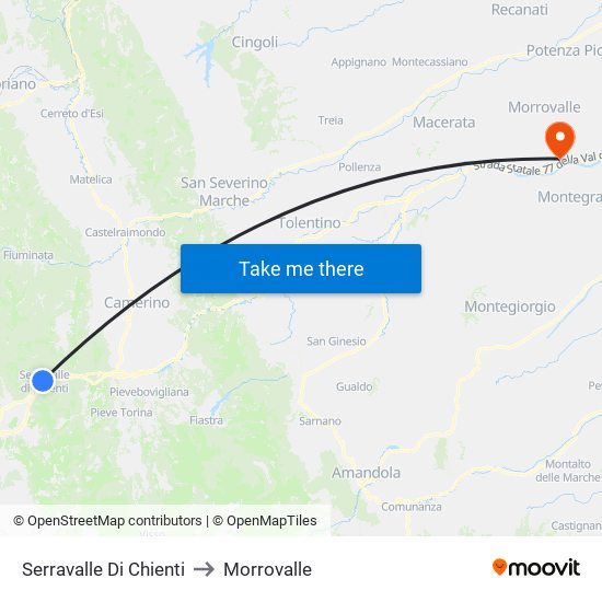 Serravalle Di Chienti to Morrovalle map