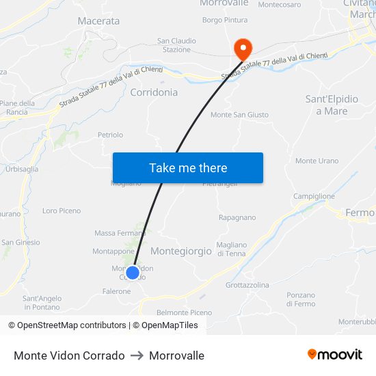 Monte Vidon Corrado to Morrovalle map