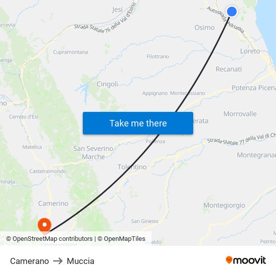 Camerano to Muccia map