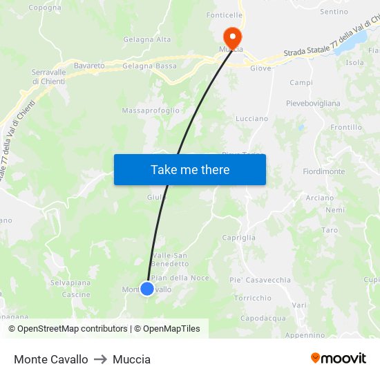 Monte Cavallo to Muccia map