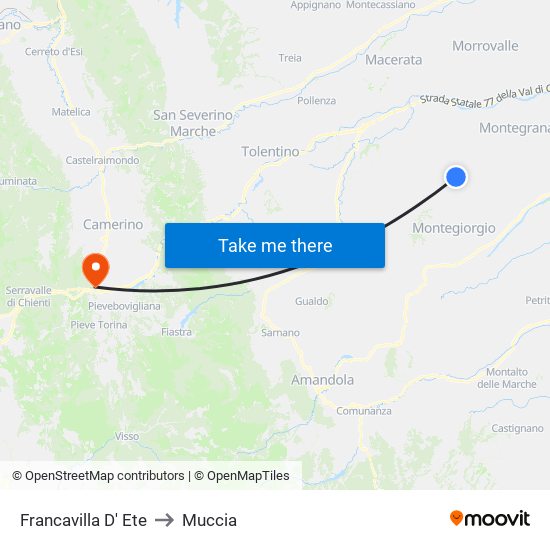 Francavilla D' Ete to Muccia map