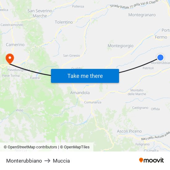 Monterubbiano to Muccia map