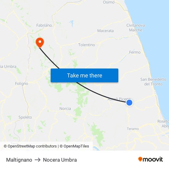Maltignano to Nocera Umbra map