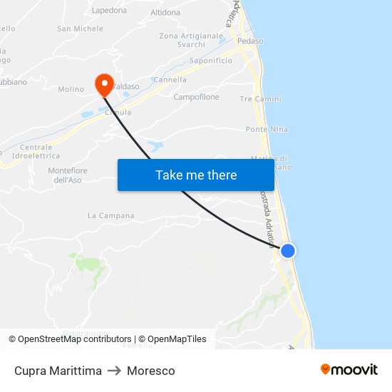 Cupra Marittima to Moresco map