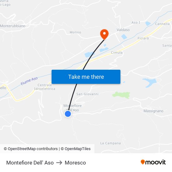 Montefiore Dell' Aso to Moresco map