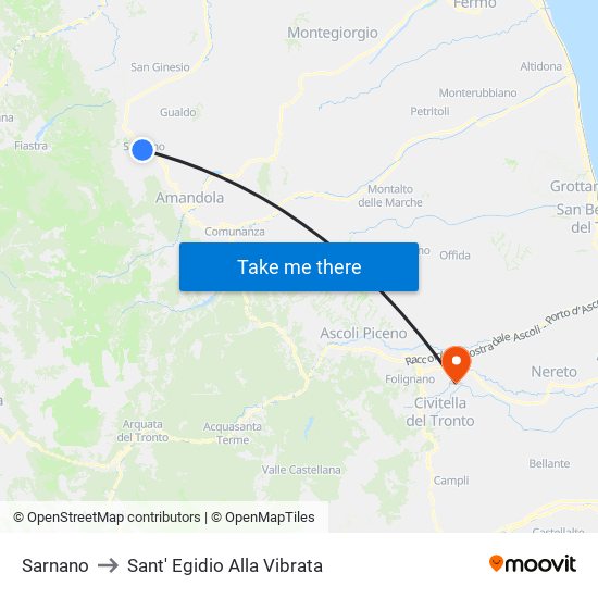 Sarnano to Sant' Egidio Alla Vibrata map