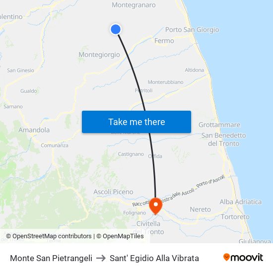 Monte San Pietrangeli to Sant' Egidio Alla Vibrata map