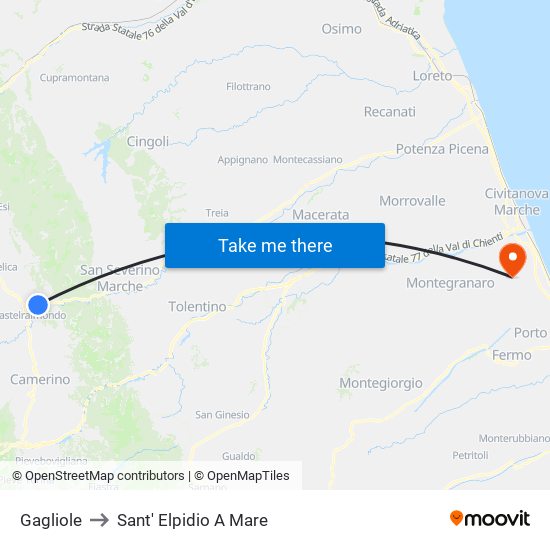 Gagliole to Sant' Elpidio A Mare map