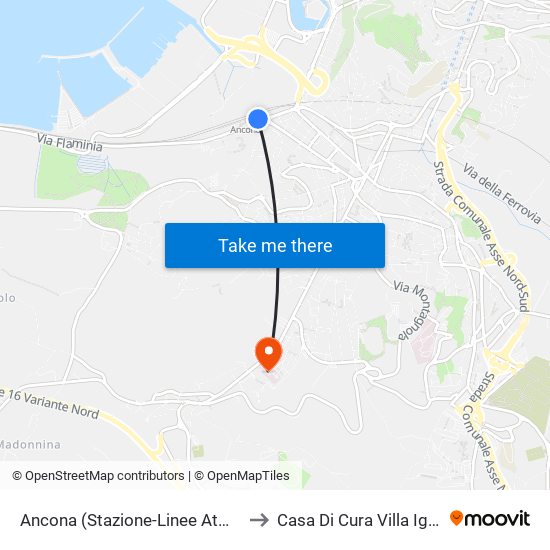 Ancona (Stazione-Linee Atma) to Casa Di Cura Villa Igea map