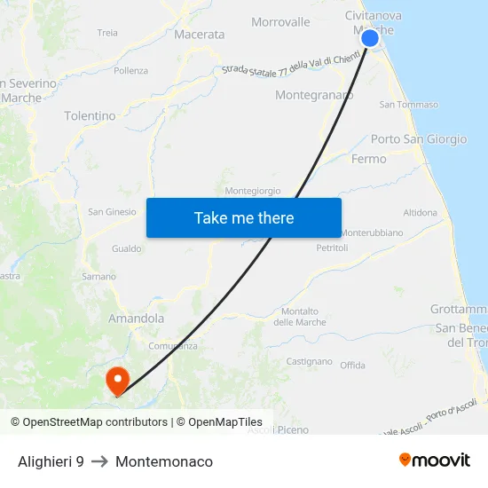 Alighieri 9 to Montemonaco map
